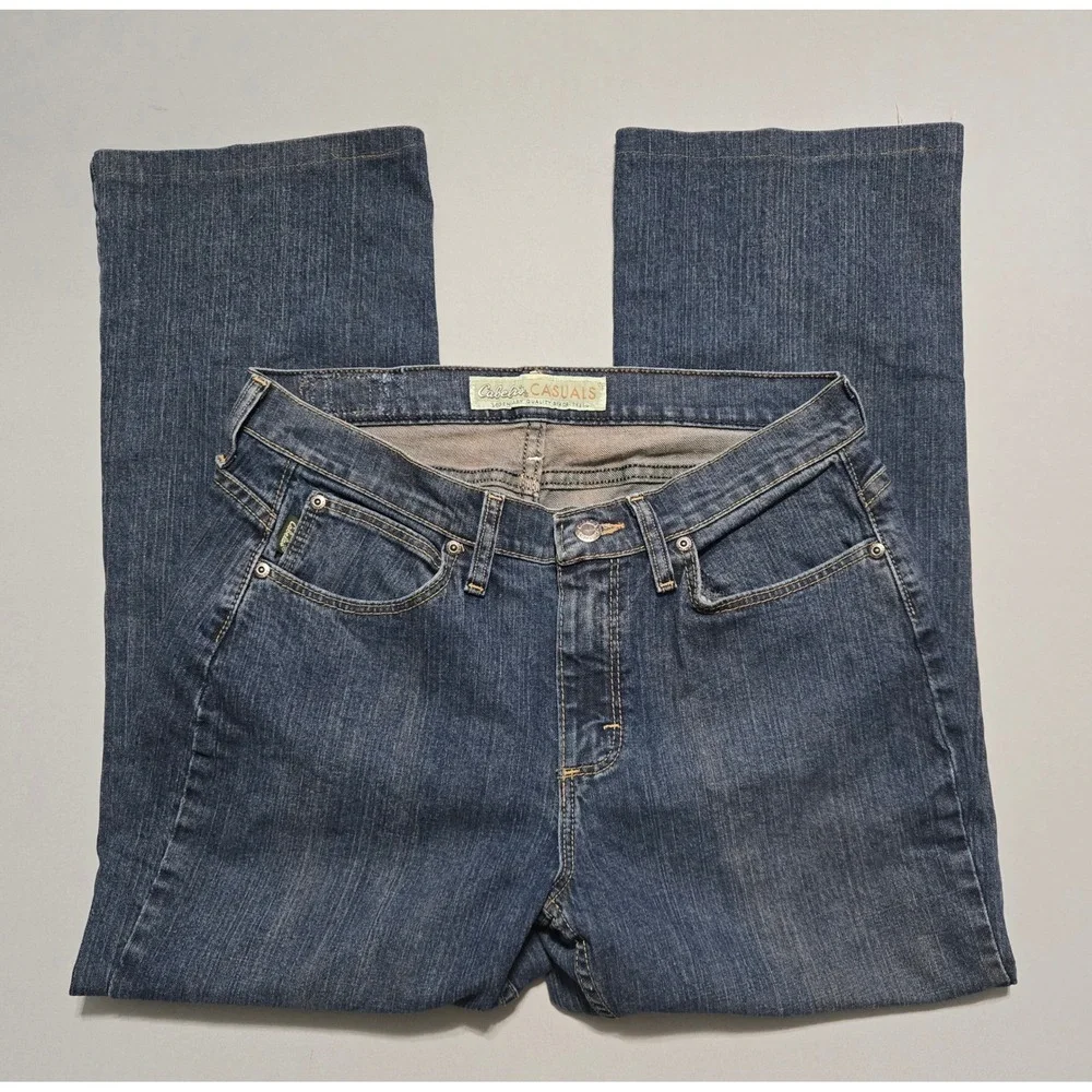 Cabelas Casuals Jeans Women Size 10 Regular Dar Wash Straight Leg Stretch